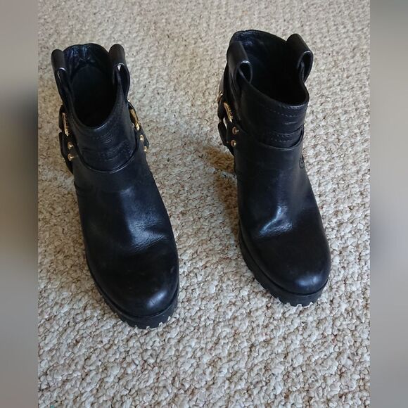 Tory Burch Rina Black Leather Ankle Lug Platform Bootie size 8M - Picture 3 of 12